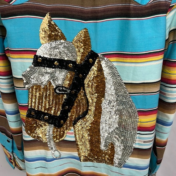 Tasha Polizzi Womens Southwestern Snap Button Shirt Sequin Horse Size Medium - Picture 5 of 14